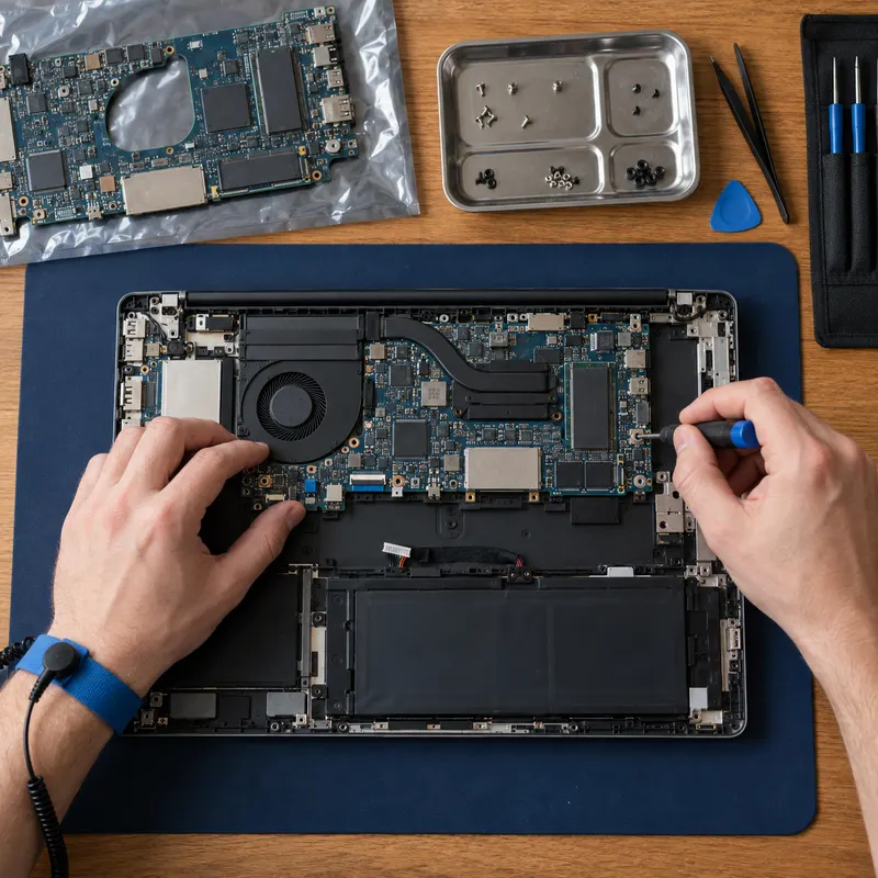 Açılmış laptopta donanım kontrolünü anlatan temsili görsel
