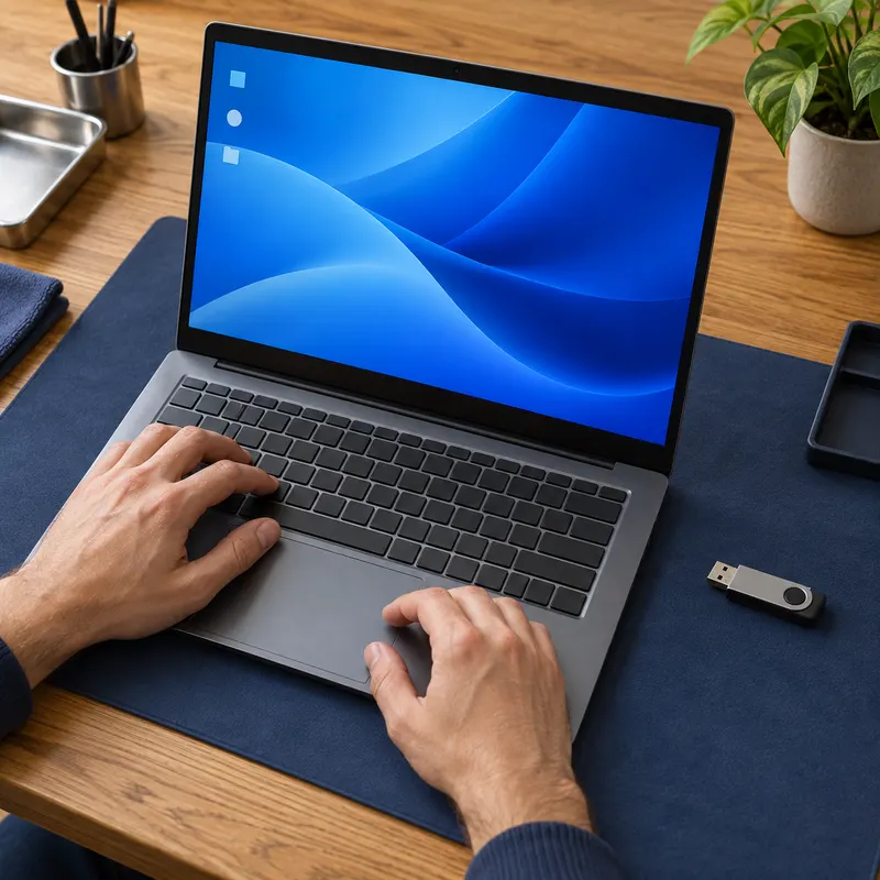Laptopta sistem kurulumu ve yazılım kontrolünü anlatan temsili görsel